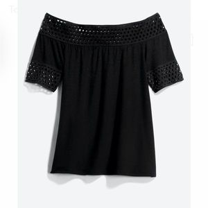 MONTAGNE Umbra Detailed Trim Off Shoulder Knit Top